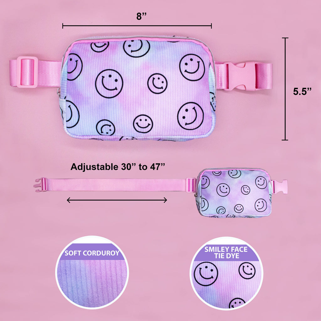 Kids Belt Bag - Tie Dye Smiley Face Crossbody Fanny Pack