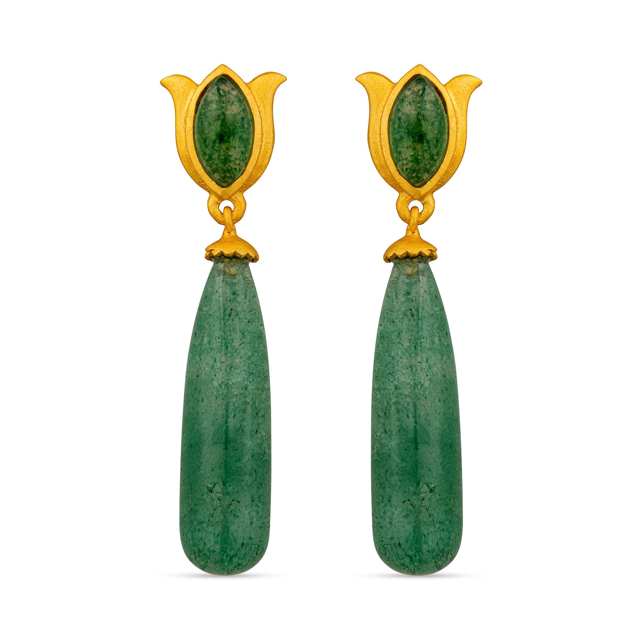 Verona Tulip Drop Earrings - Green Strawberry Quartz