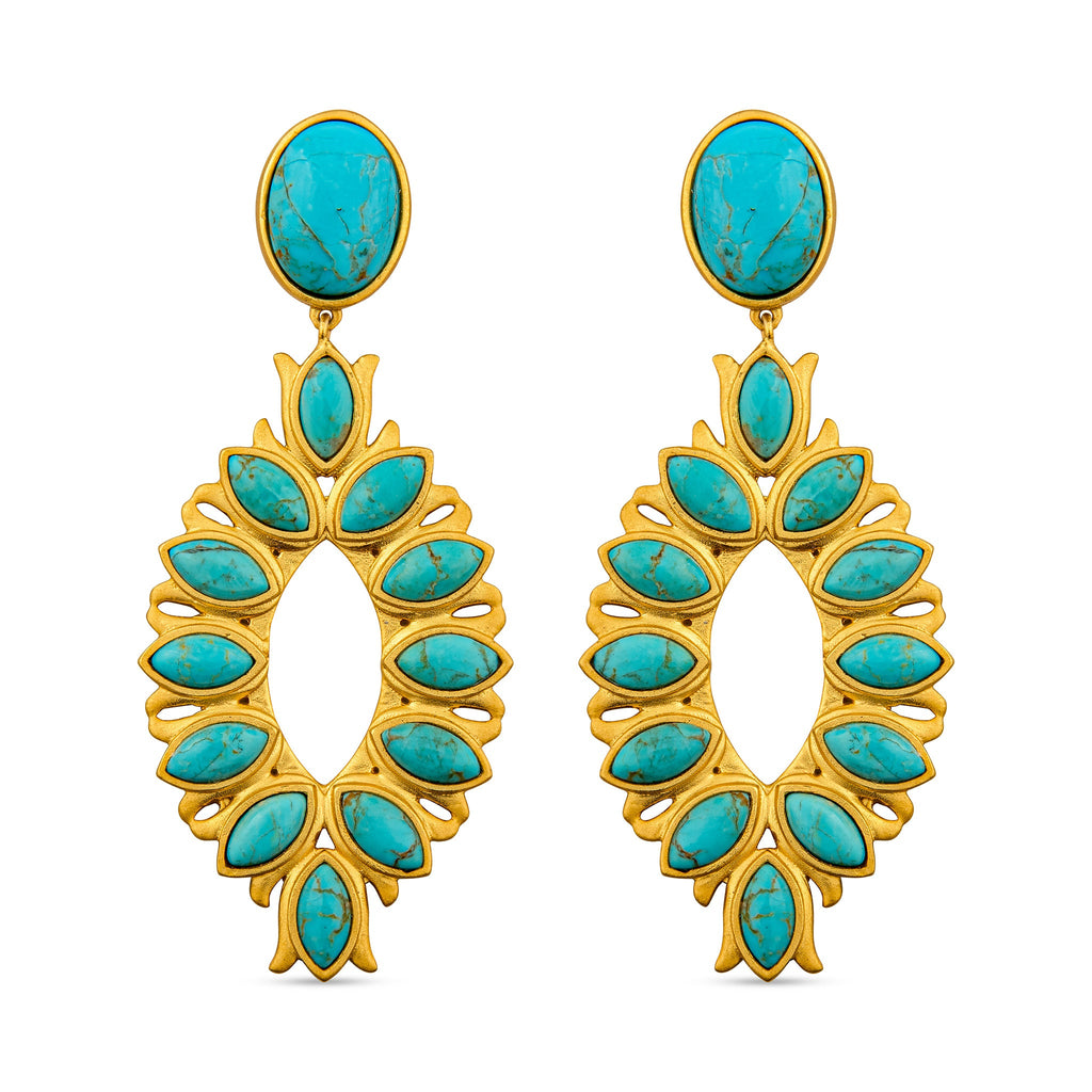 Water Lily Drop Earrings - Turquoise