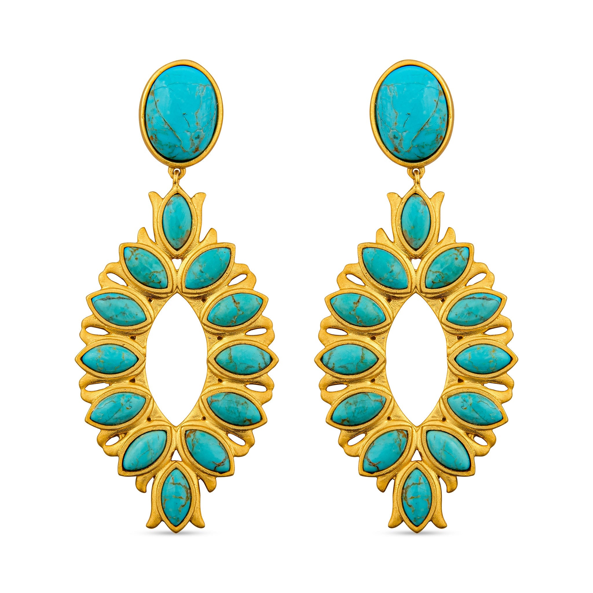 Water Lily Drop Earrings - Turquoise